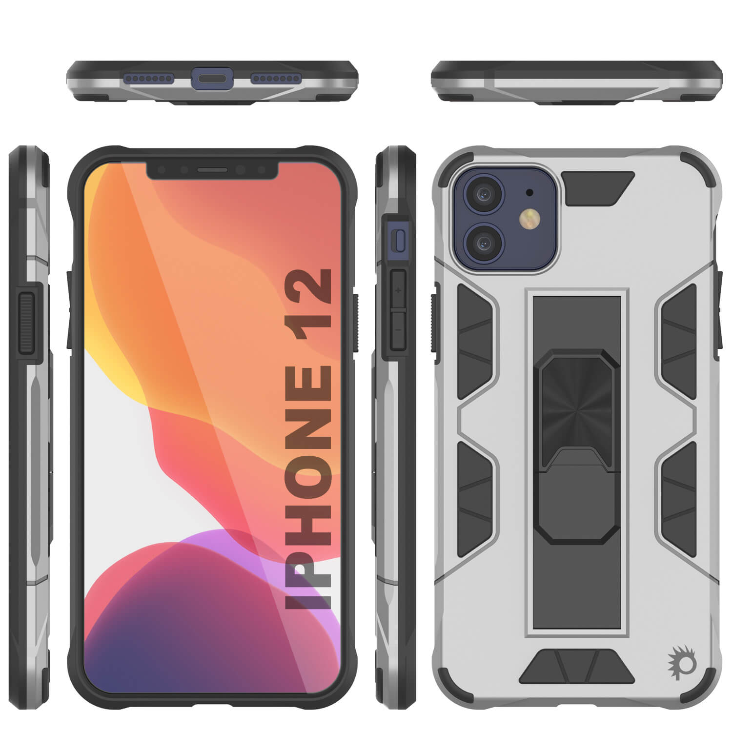 Capa Punkcase para iPhone 12 [Série ArmorShield] Capa protetora de estilo militar de camada dupla prateada.