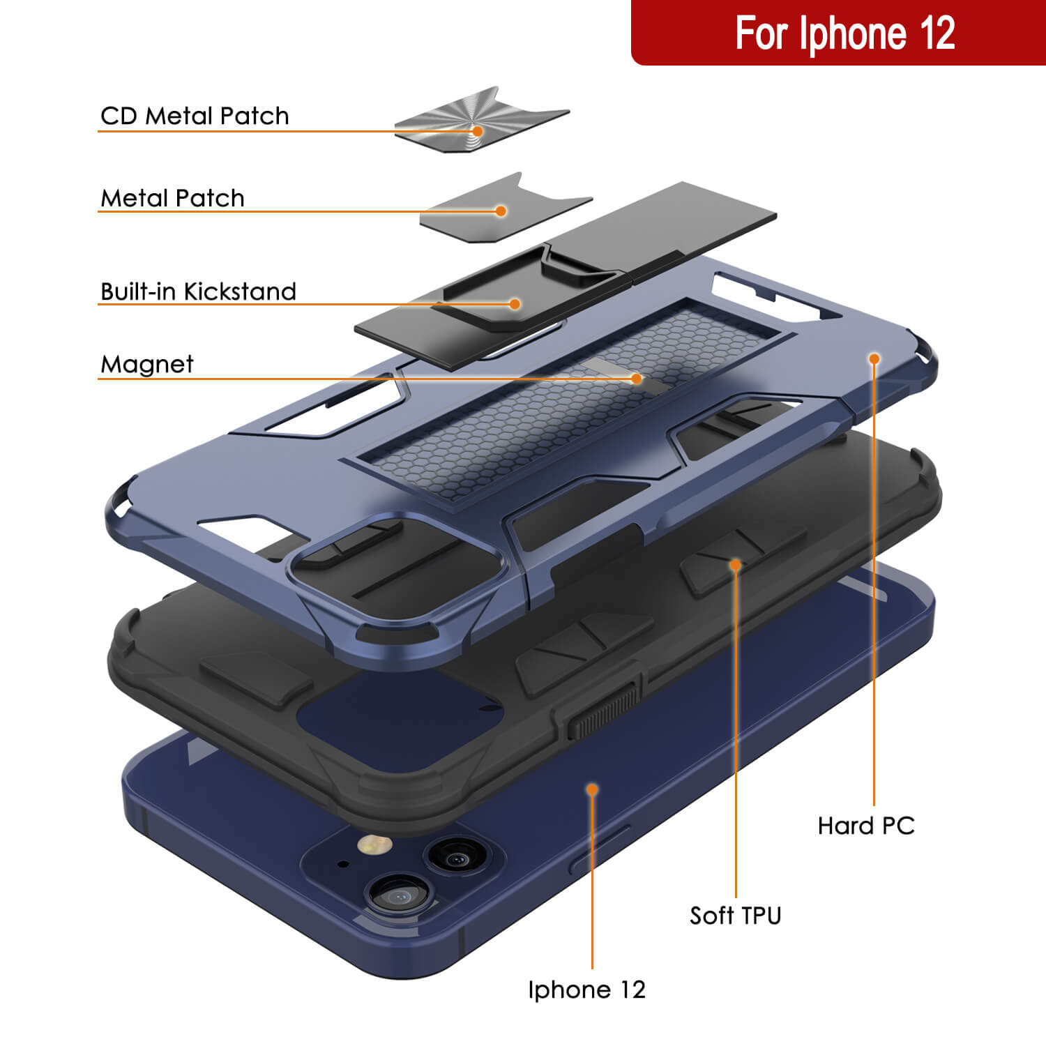 Capa Punkcase para iPhone 12 [Série ArmorShield] Estilo Militar Protetora de Duas Camadas em Azul-Marinho