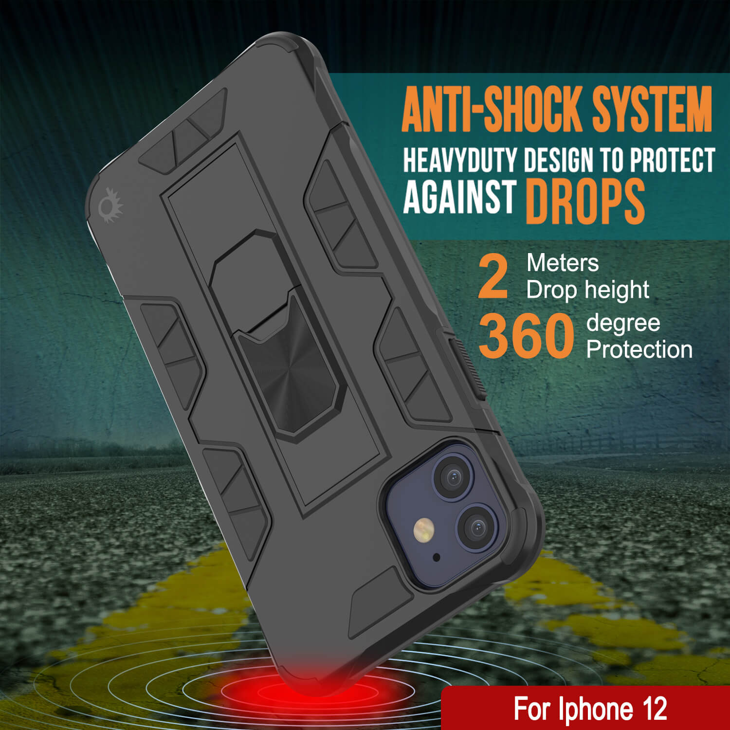 Capa Punkcase para iPhone 12 [Série ArmorShield] Capa protetora de estilo militar de camada dupla preta.