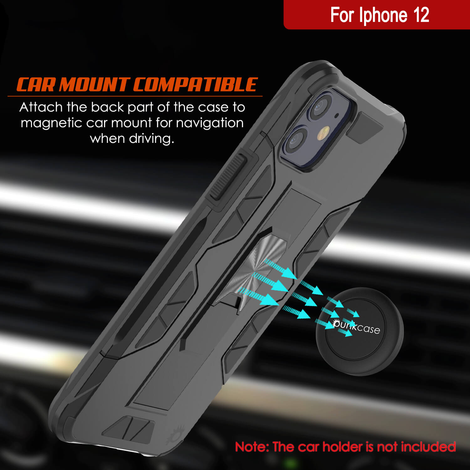 Capa Punkcase para iPhone 12 [Série ArmorShield] Capa protetora de estilo militar de camada dupla preta.