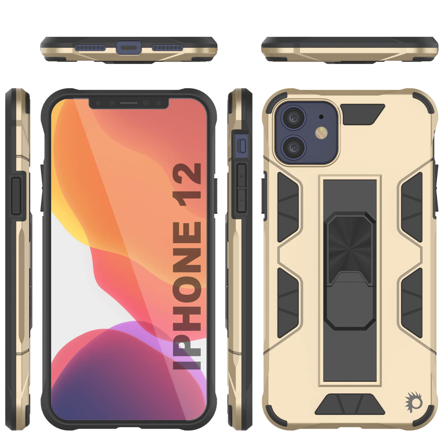 Capa Punkcase para iPhone 12 [Série ArmorShield] Capa de Dupla Camada Protetora Estilo Militar Dourado