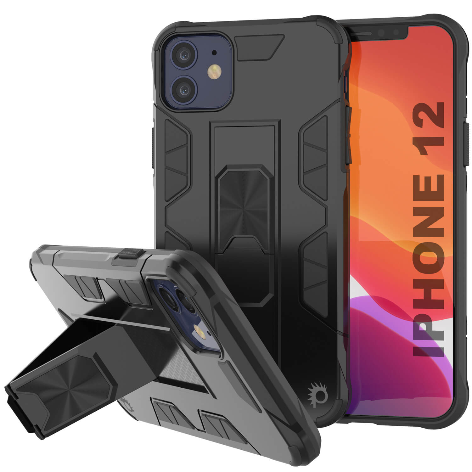 Capa Punkcase para iPhone 12 [Série ArmorShield] Capa protetora de estilo militar de camada dupla preta.