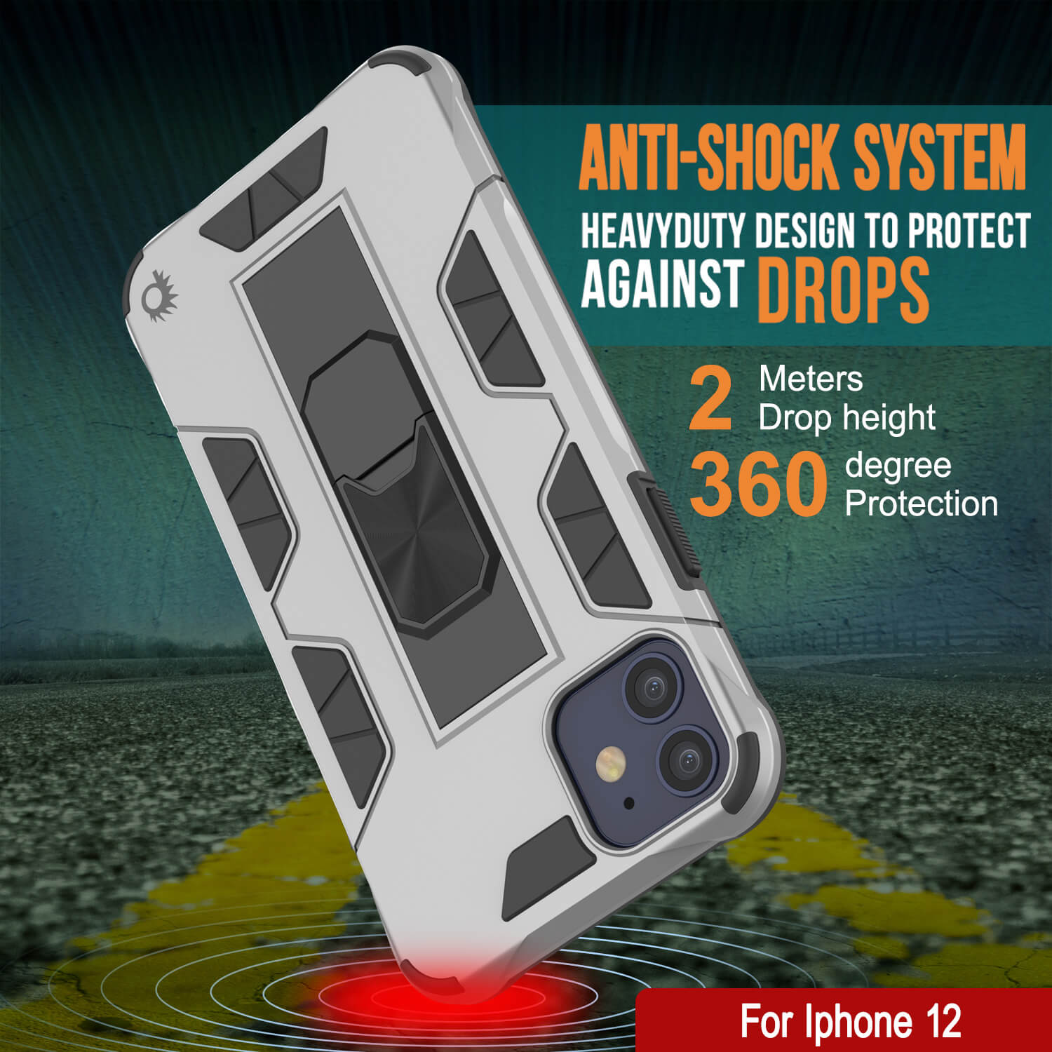 Capa Punkcase para iPhone 12 [Série ArmorShield] Capa protetora de estilo militar de camada dupla prateada.