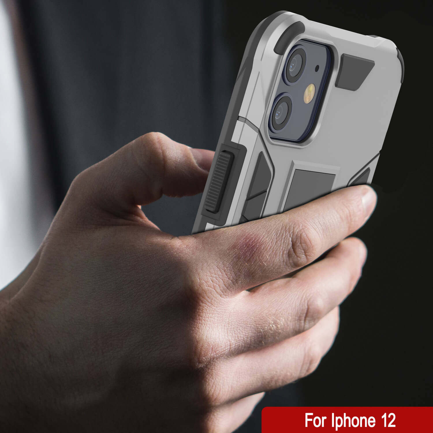 Capa Punkcase para iPhone 12 [Série ArmorShield] Capa protetora de estilo militar de camada dupla prateada.