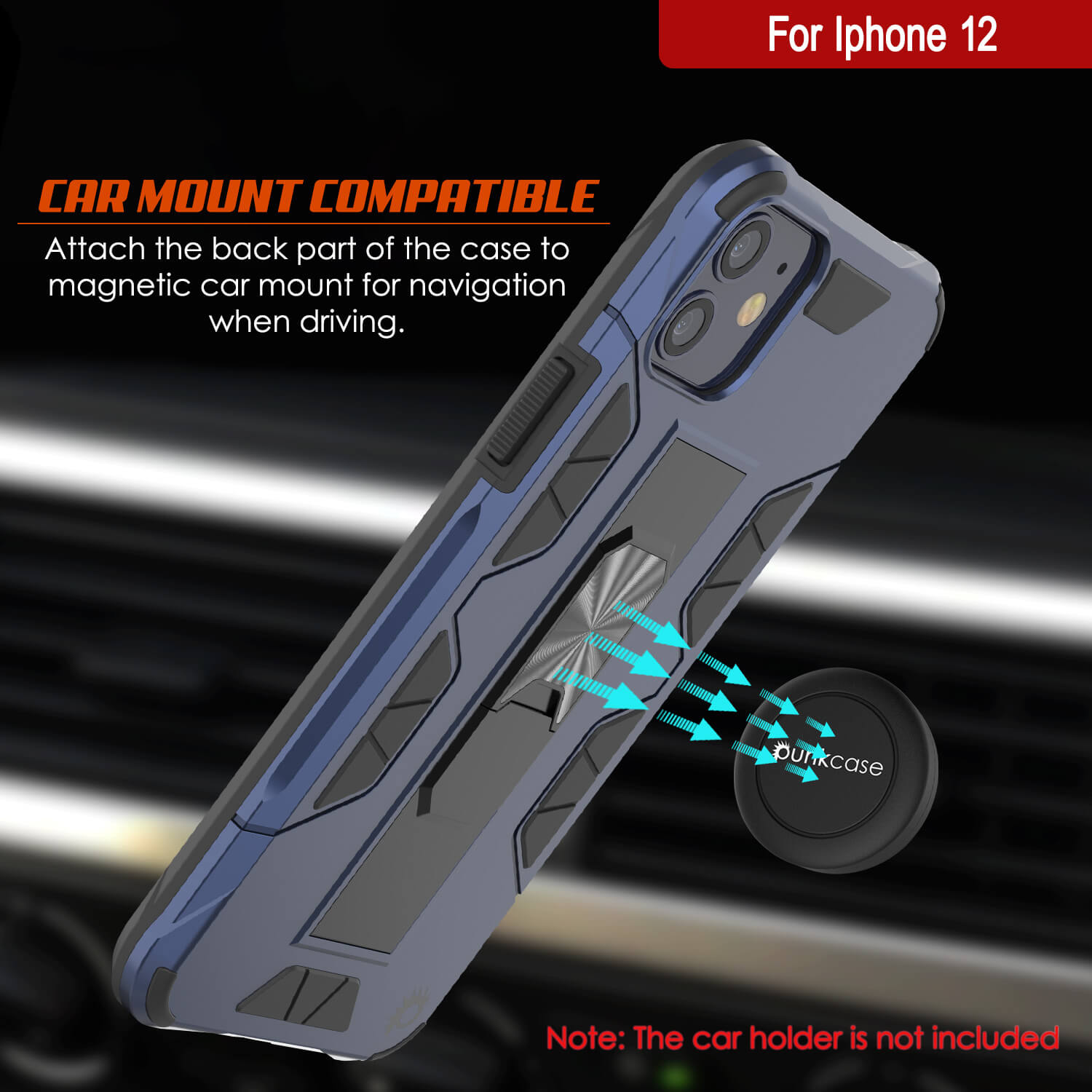 Capa Punkcase para iPhone 12 [Série ArmorShield] Estilo Militar Protetora de Duas Camadas em Azul-Marinho