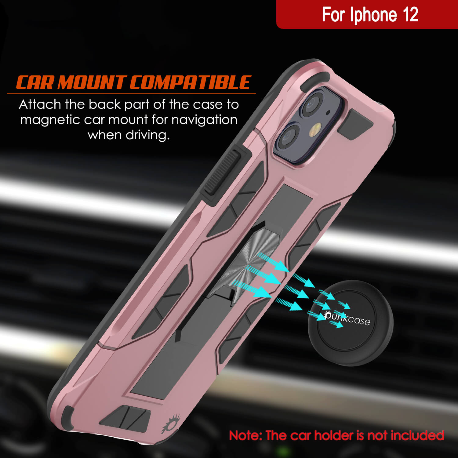 Capa Punkcase para iPhone 12 [Série ArmorShield] Capa Protetora Estilo Militar de Dupla Camada em Cor de Rosa Dourado