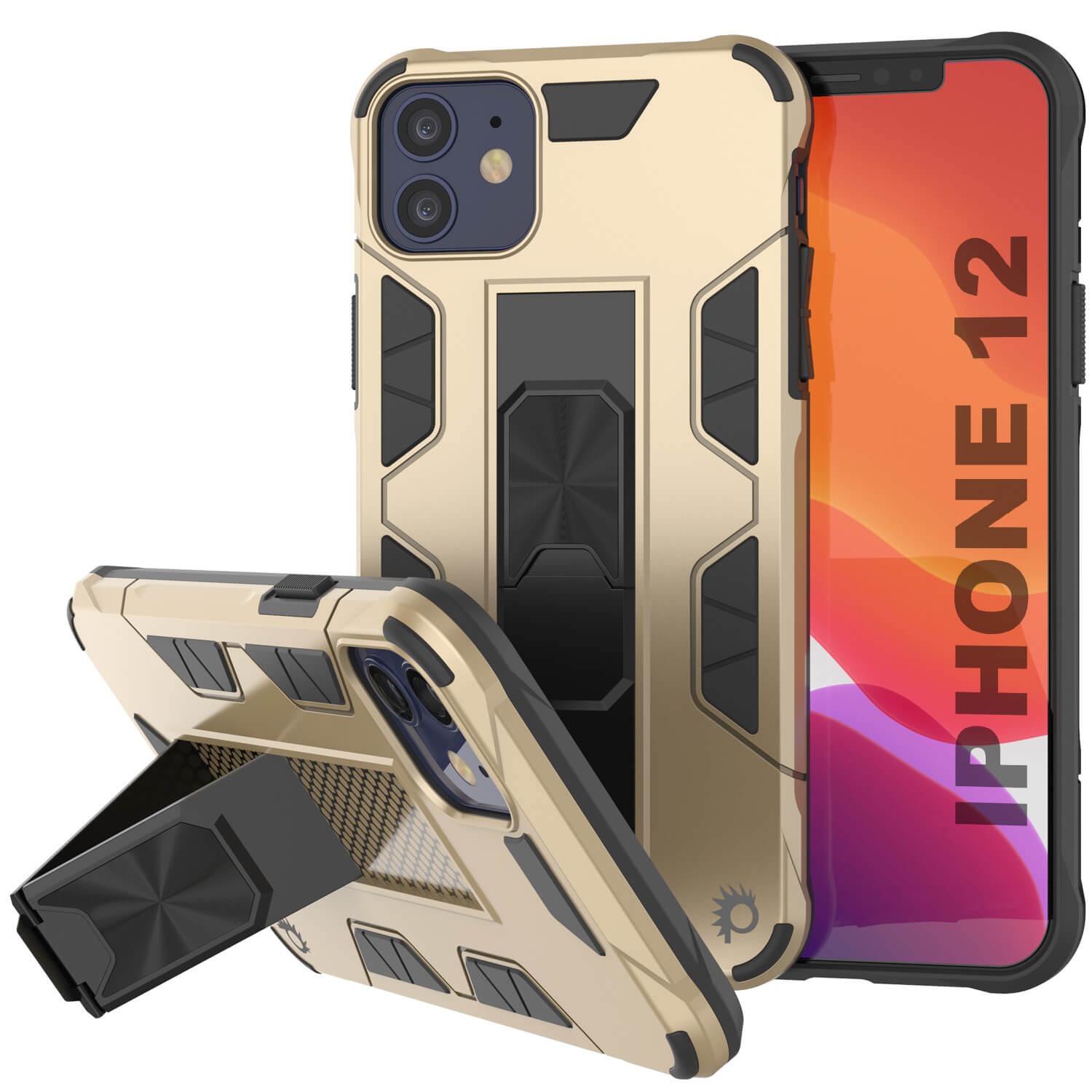 Capa Punkcase para iPhone 12 [Série ArmorShield] Capa de Dupla Camada Protetora Estilo Militar Dourado