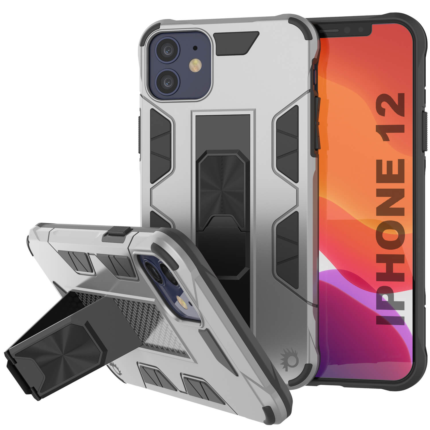 Capa Punkcase para iPhone 12 [Série ArmorShield] Capa protetora de estilo militar de camada dupla prateada.
