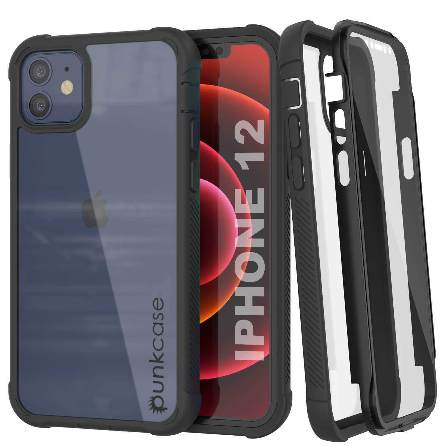 Capa PunkCase para iPhone 12 Mini, Série Spartan, Capa Resistente Transparente com Protetor de Tela Integrado, Preto.
