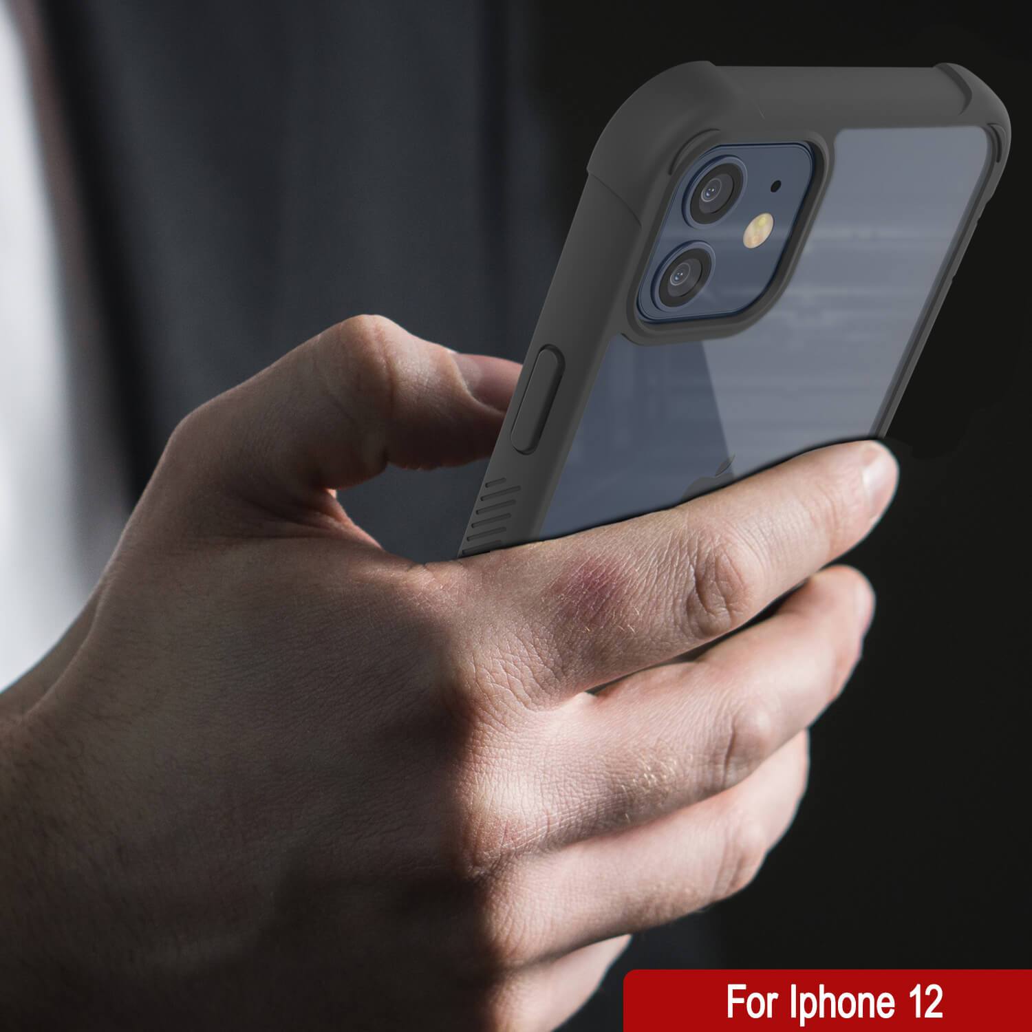 Capa PunkCase para iPhone 12 Mini, Série Spartan, Capa Resistente Transparente com Protetor de Tela Integrado, Preto.