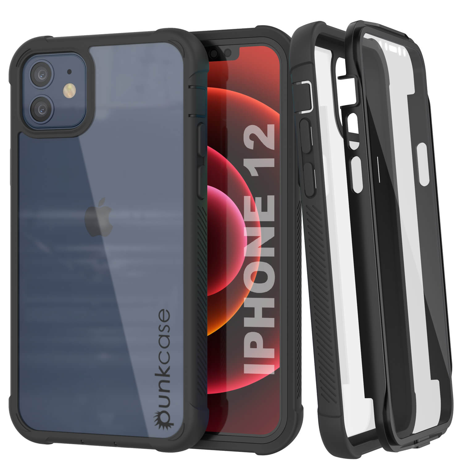 Capa PunkCase para iPhone 12, [Série Spartan] Capa Transparente Resistente e Resistente com Protetor de Tela Incorporado [Preto]