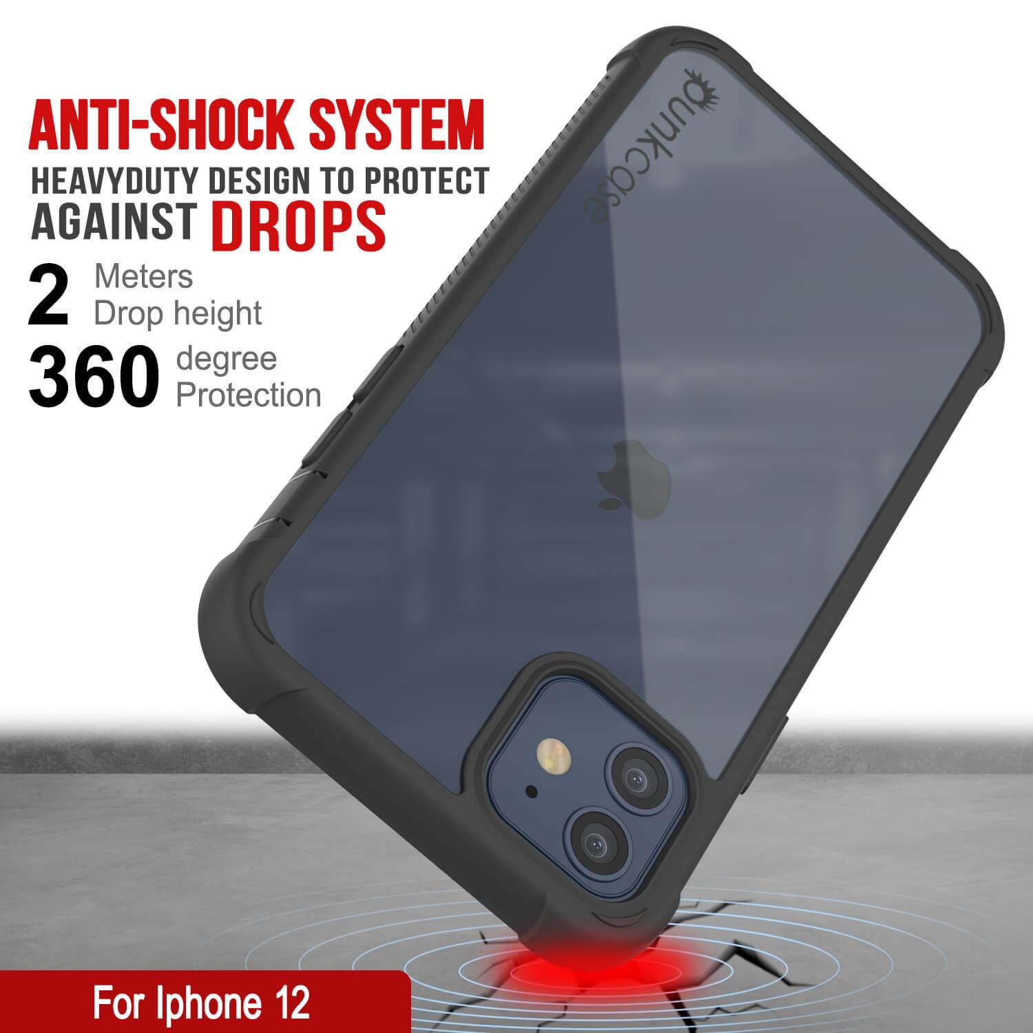 Capa PunkCase para iPhone 12 Mini, Série Spartan, Capa Resistente Transparente com Protetor de Tela Integrado, Preto.
