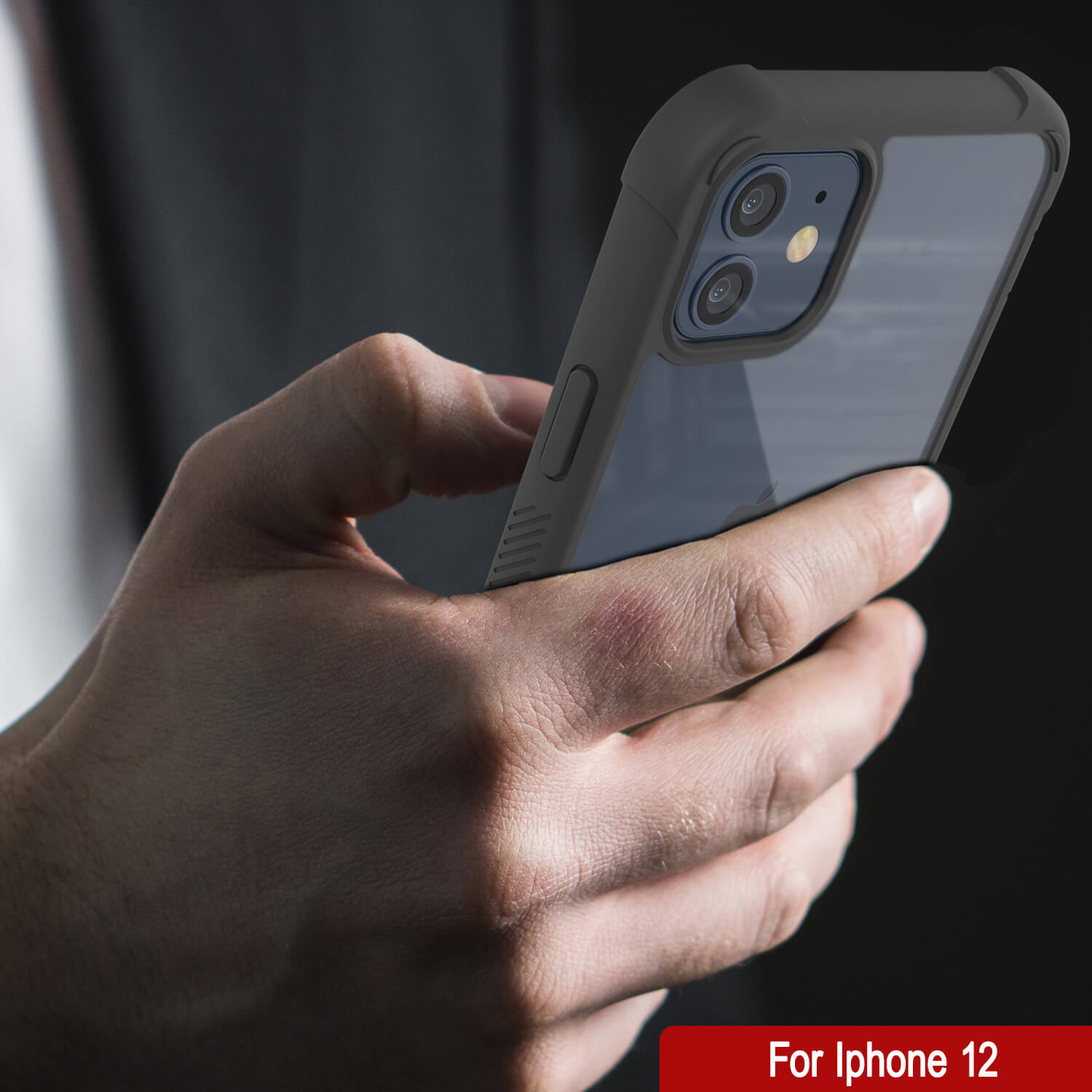 Capa PunkCase para iPhone 12, [Série Spartan] Capa Transparente Resistente e Resistente com Protetor de Tela Incorporado [Preto]