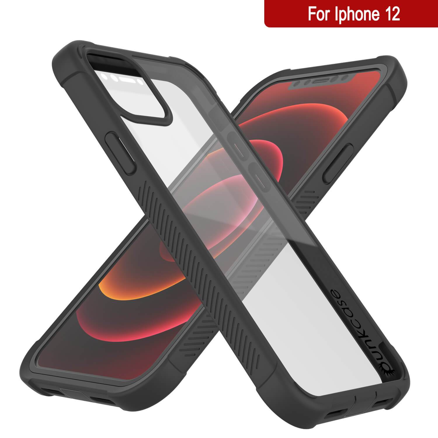 Capa PunkCase para iPhone 12 Mini, Série Spartan, Capa Resistente Transparente com Protetor de Tela Integrado, Preto.
