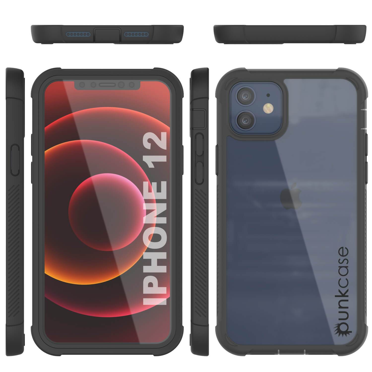 Capa PunkCase para iPhone 12 Mini, Série Spartan, Capa Resistente Transparente com Protetor de Tela Integrado, Preto.
