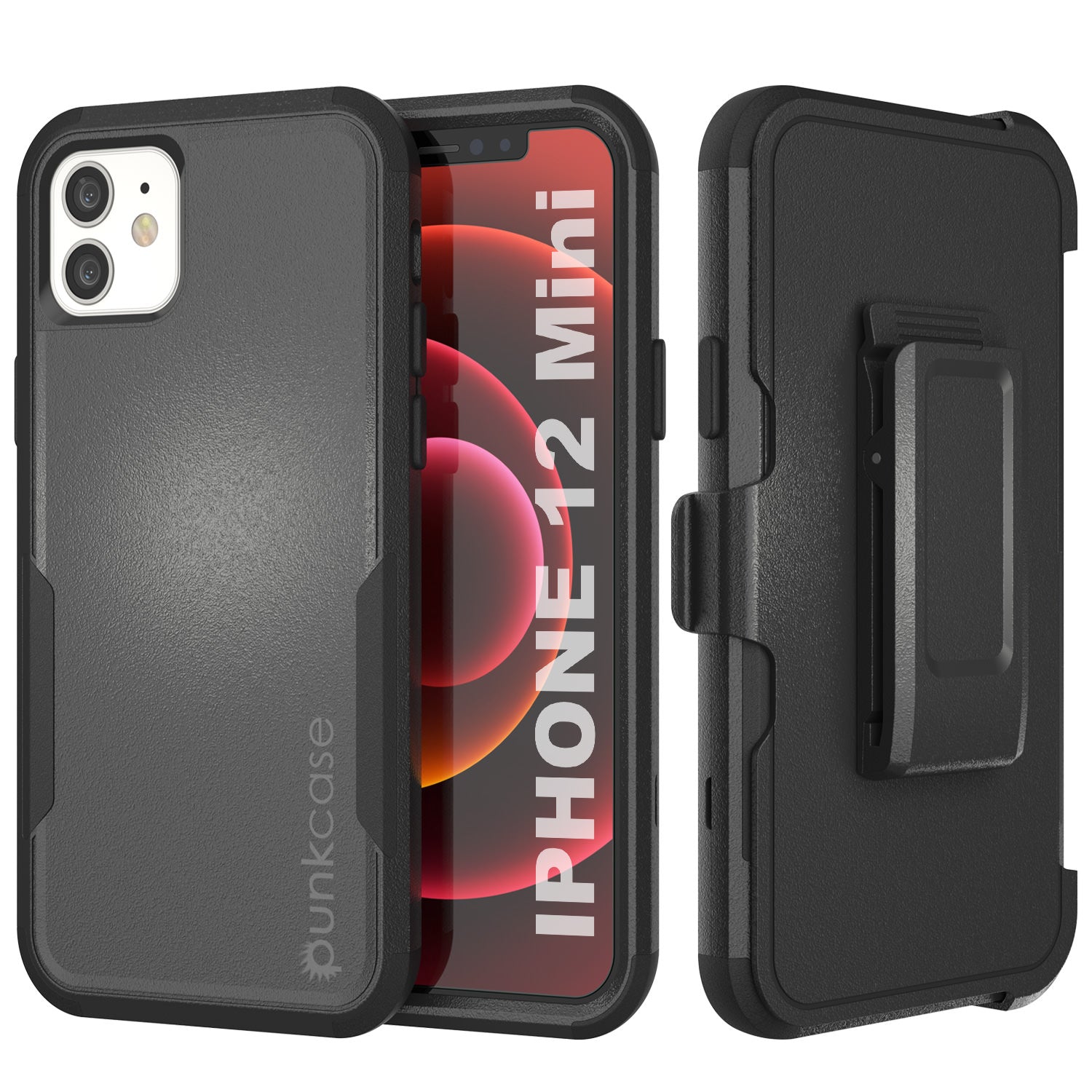 Capa Punkcase para iPhone 12 Mini com Clipe para Cinto e Estojo Multicamada [Série Patron] [Preto]