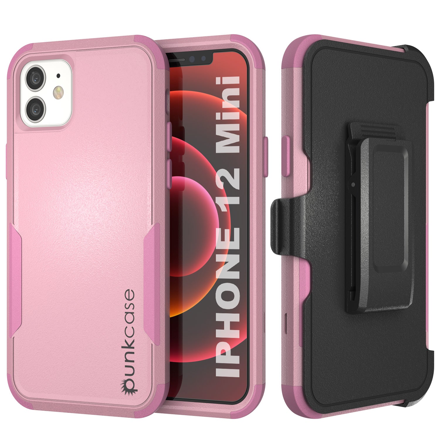 Punkcase para iPhone 12 Mini Clip de Cinto Estojo de Coldre Multicamada [Série Patron] [Cor-de-Rosa]