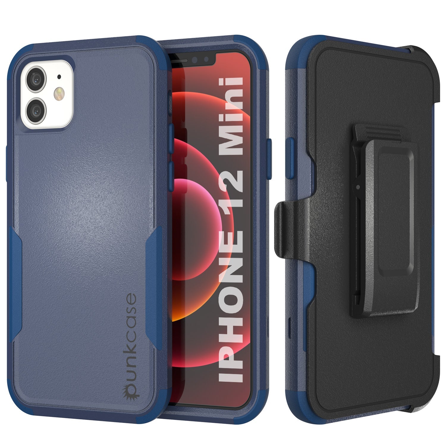 Capa Punkcase para iPhone 12 Mini com Clipe de Cinto e Estojo Multicamadas [Série Patron] [Azul Marinho]