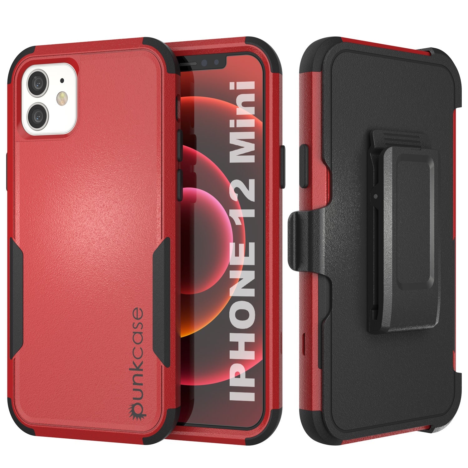 Capa de suporte para iPhone 12 Mini Punkcase com clipe para cinto e múltiplas camadas [Série Patron] [Vermelho-Preto]
