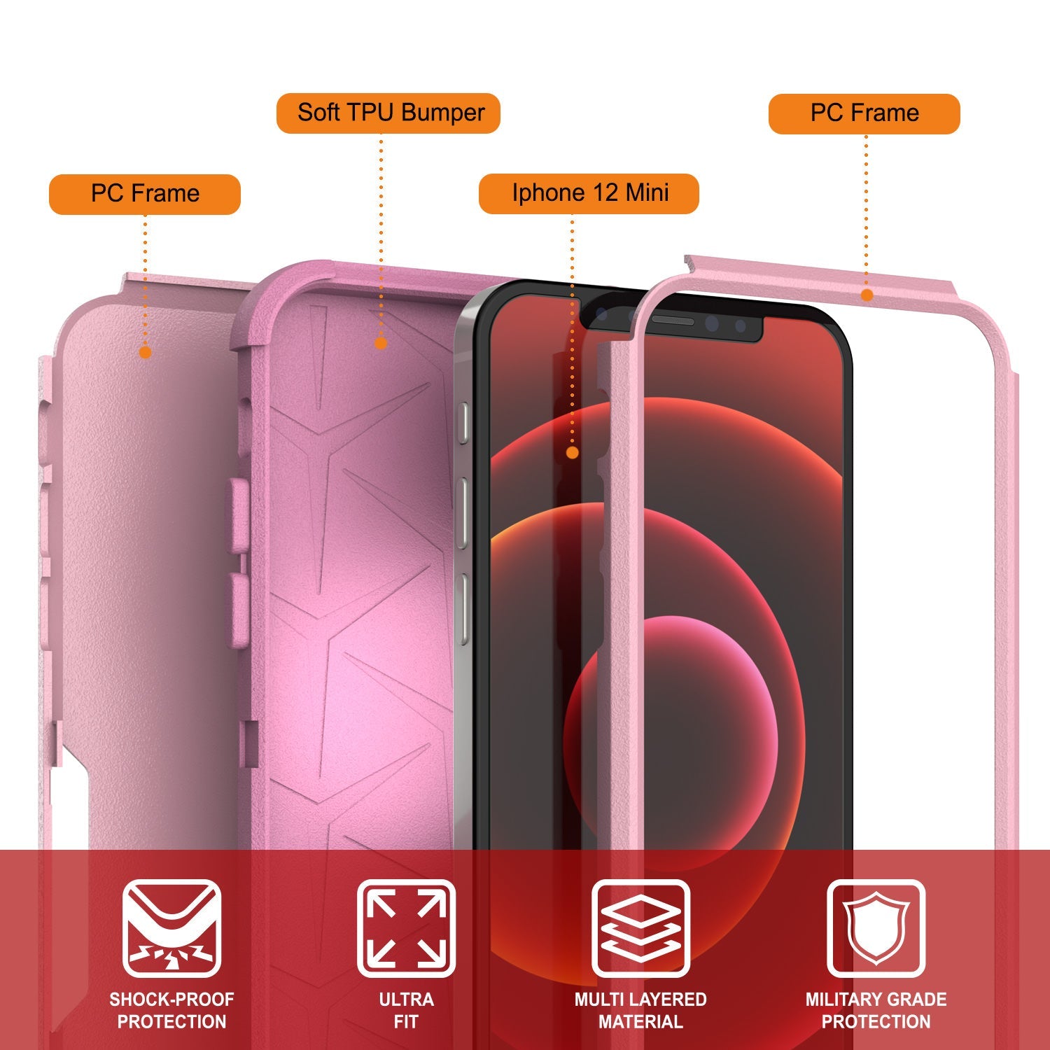 Punkcase for iPhone 12 Mini Belt Clip Multilayer Holster Case [Patron Series] [Pink] (Color in image: Mint-Pink)