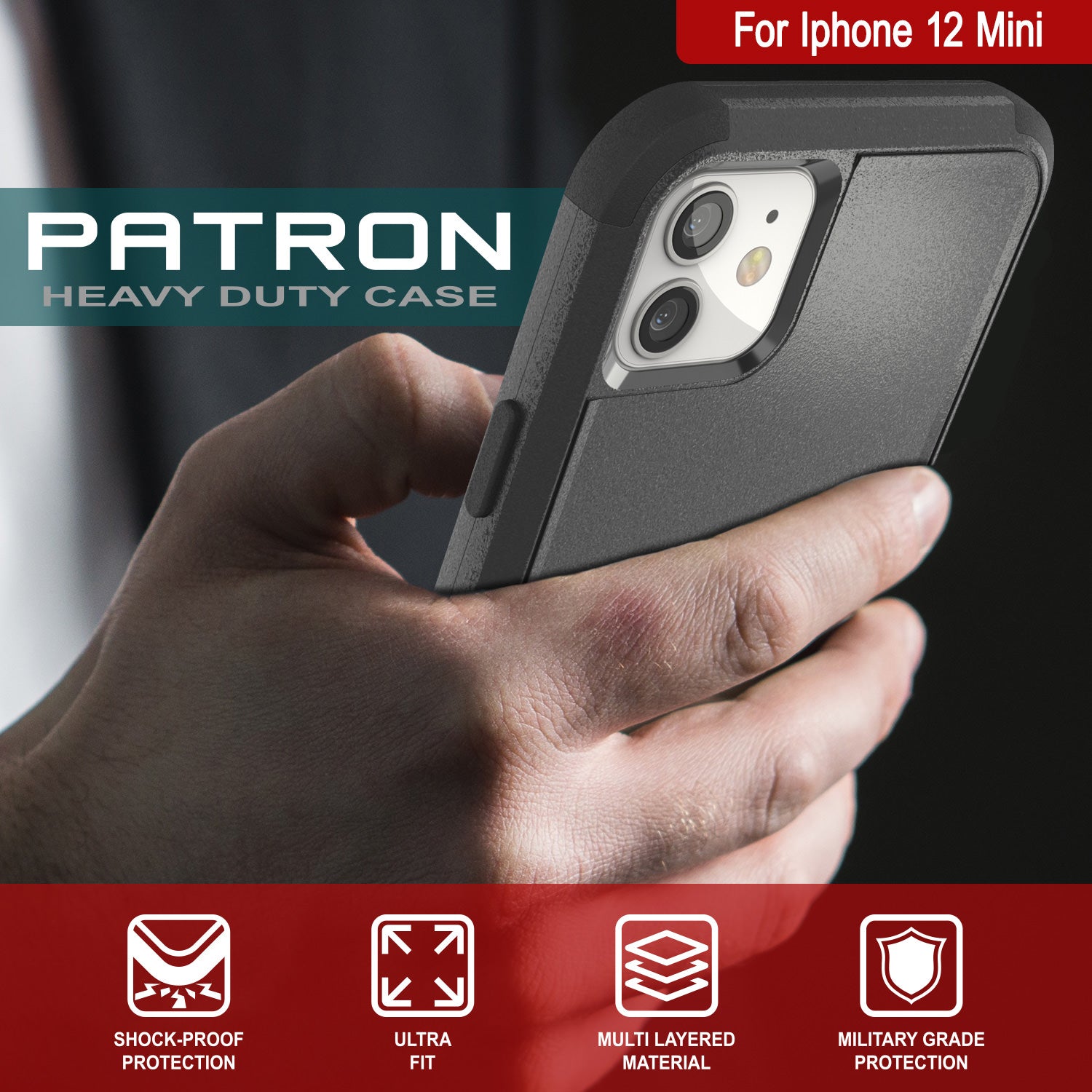 Punkcase for iPhone 12 Mini Belt Clip Multilayer Holster Case [Patron Series] [Black] (Color in image: Red-Black)