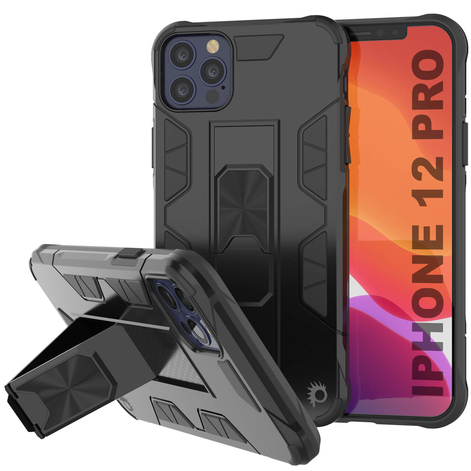 Capa Punkcase para iPhone 12 Pro [Série ArmorShield] Capa de camada dupla protetora estilo militar preta