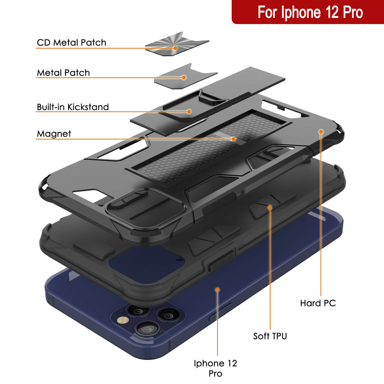 Capa Punkcase para iPhone 12 Pro [Série ArmorShield] Capa de camada dupla protetora estilo militar preta