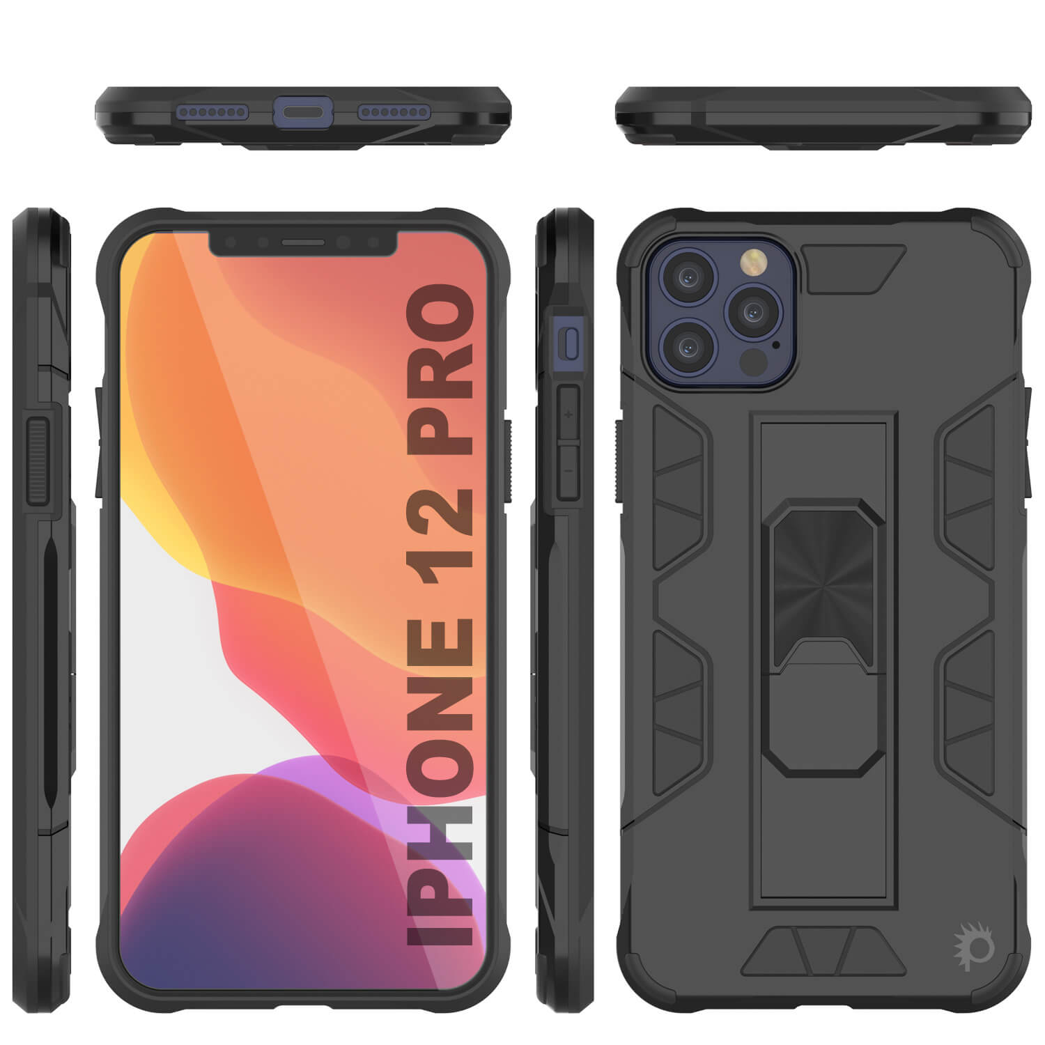 Capa Punkcase para iPhone 12 Pro [Série ArmorShield] Capa de camada dupla protetora estilo militar preta