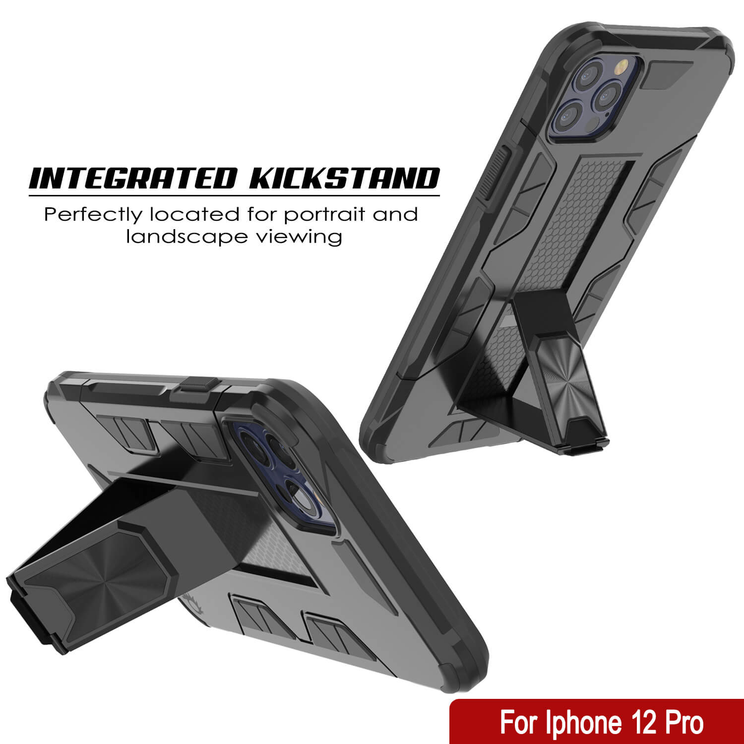 Capa Punkcase para iPhone 12 Pro [Série ArmorShield] Capa de camada dupla protetora estilo militar preta