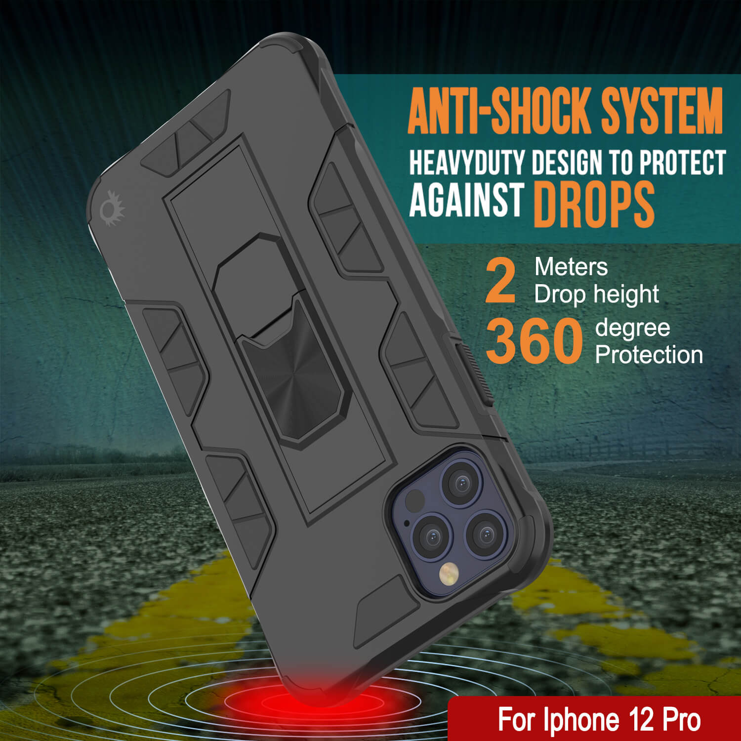 Capa Punkcase para iPhone 12 Pro [Série ArmorShield] Capa de camada dupla protetora estilo militar preta