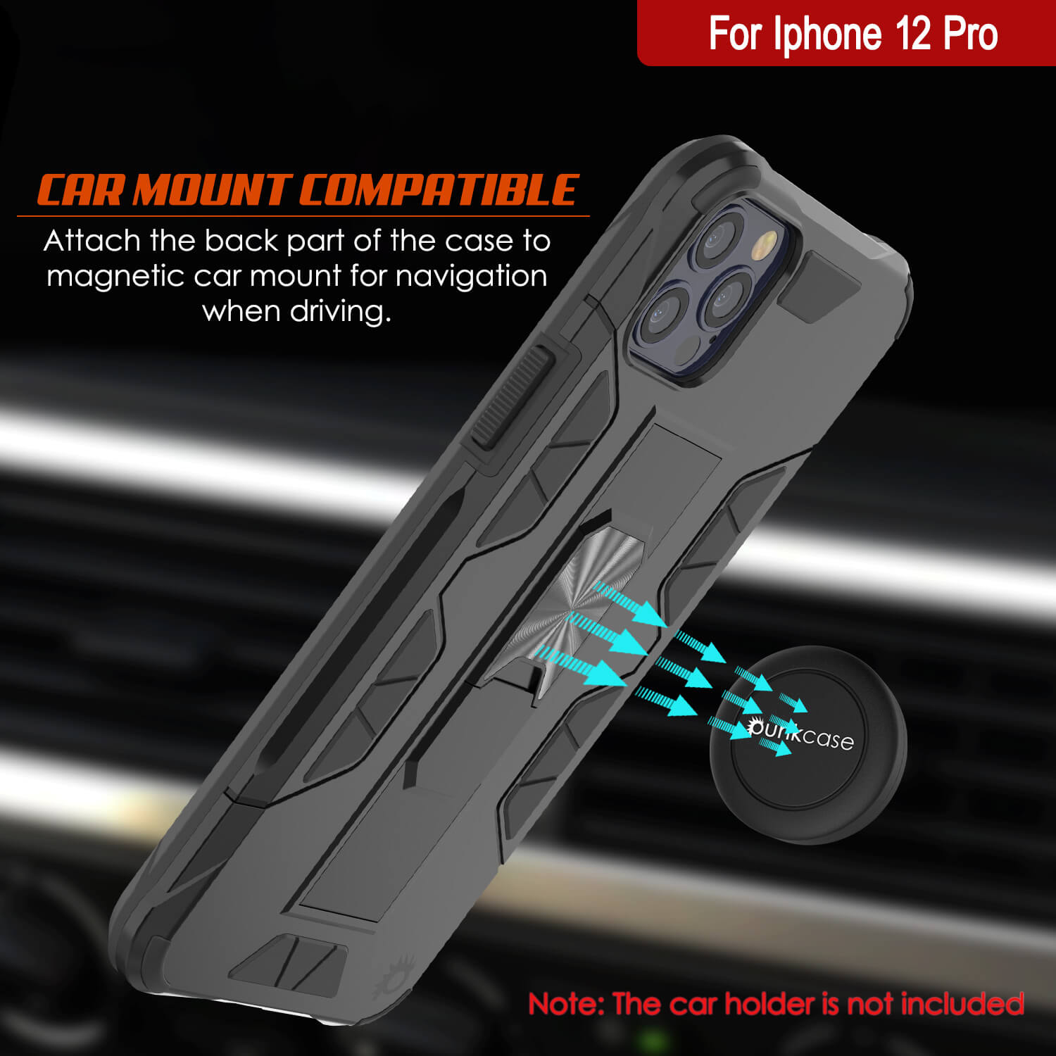 Capa Punkcase para iPhone 12 Pro [Série ArmorShield] Capa de camada dupla protetora estilo militar preta