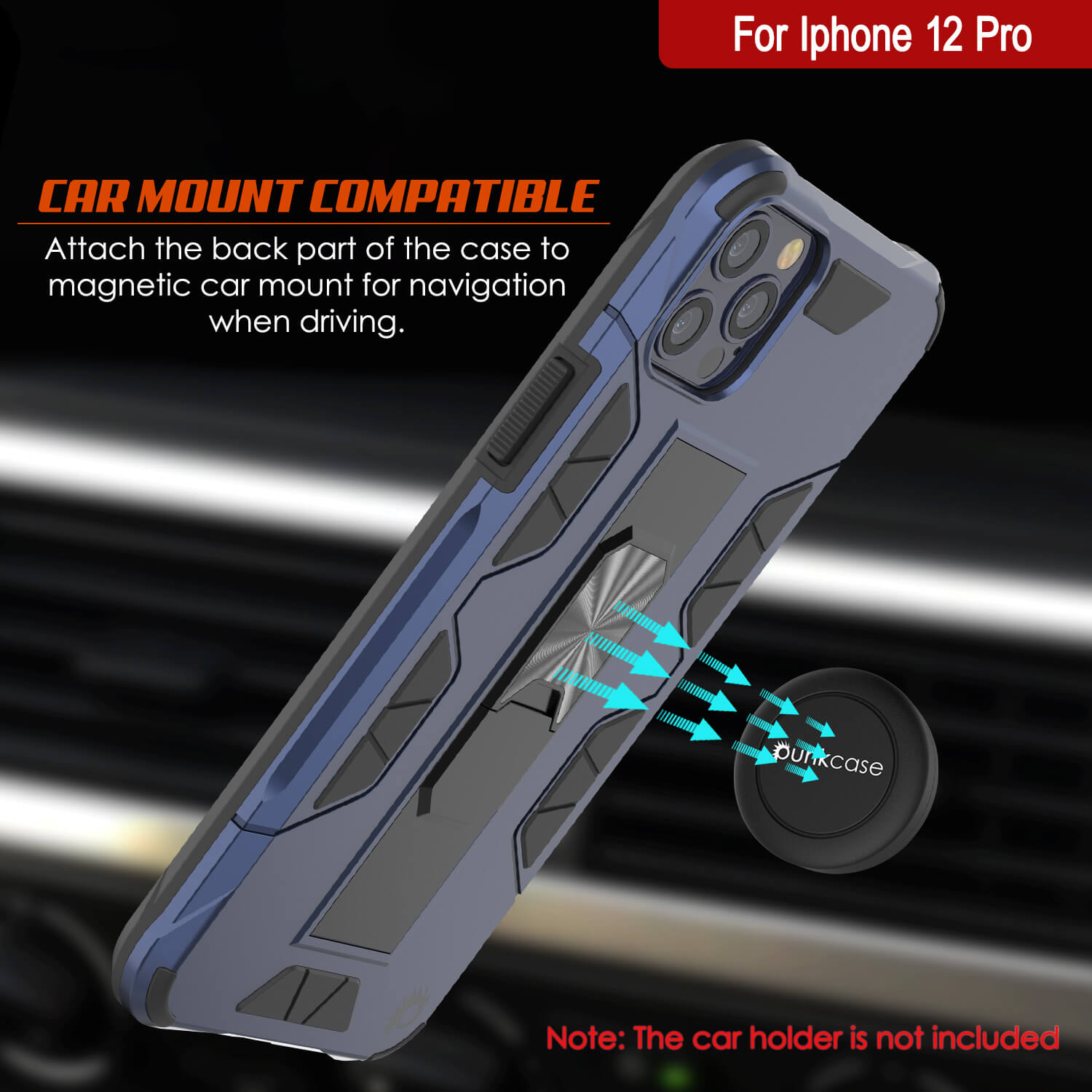 Capa Punkcase para iPhone 12 Pro [Série ArmorShield] Capa Protetora Estilo Militar de Camada Dupla Azul Marinho