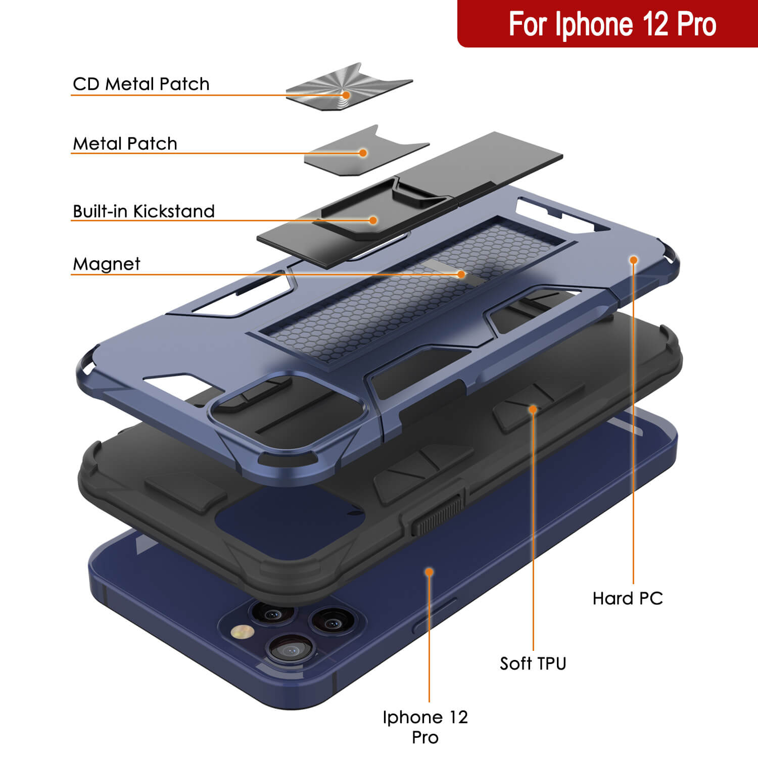 Capa Punkcase para iPhone 12 Pro [Série ArmorShield] Capa Protetora Estilo Militar de Camada Dupla Azul Marinho
