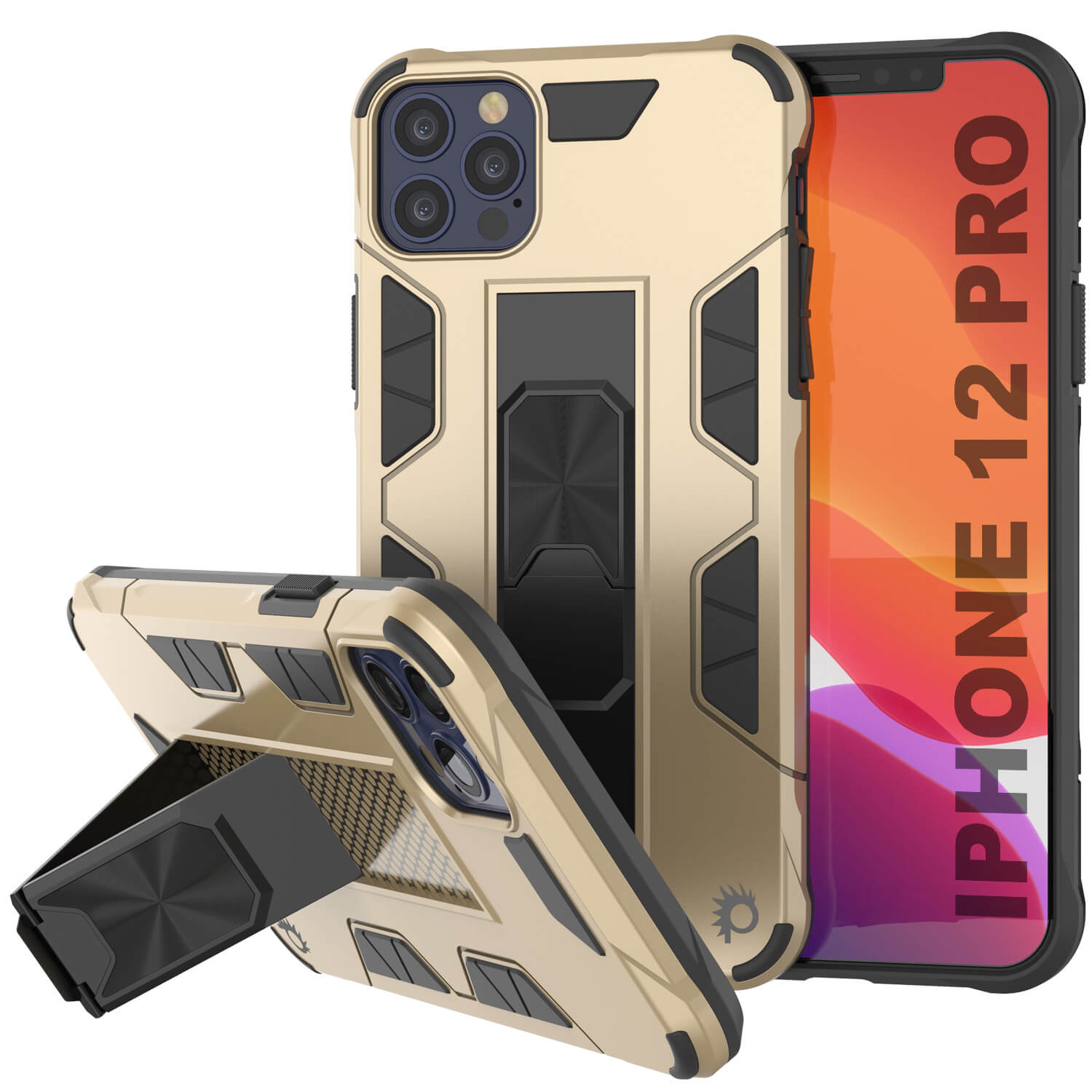 Capa Punkcase para iPhone 12 Pro [Série ArmorShield] Capa Protetora Estilo Militar de Camada Dupla Dourada