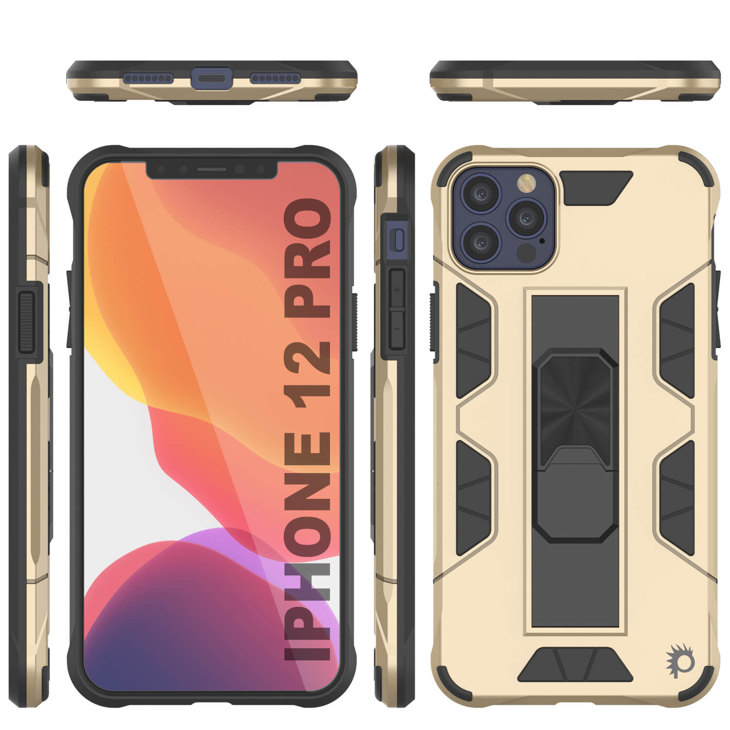 Capa Punkcase para iPhone 12 Pro [Série ArmorShield] Capa Protetora Estilo Militar de Camada Dupla Dourada