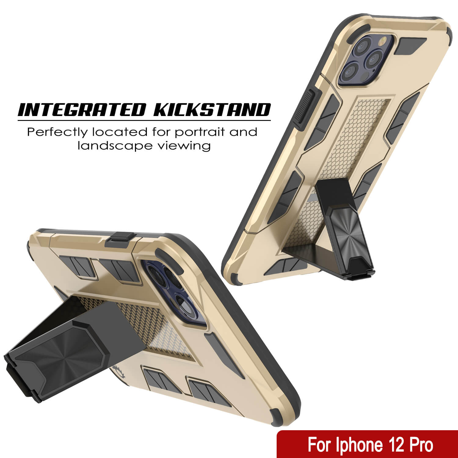 Capa Punkcase para iPhone 12 Pro [Série ArmorShield] Capa Protetora Estilo Militar de Camada Dupla Dourada