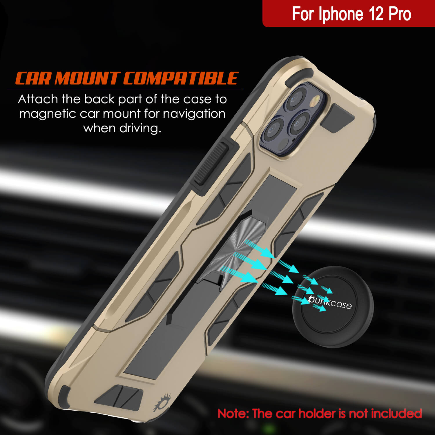 Capa Punkcase para iPhone 12 Pro [Série ArmorShield] Capa Protetora Estilo Militar de Camada Dupla Dourada