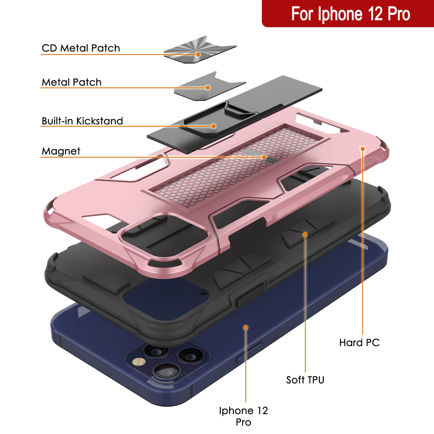 Capa Punkcase iPhone 12 Pro [Série ArmorShield] Estilo Militar Protetora de Dupla Camada Cor Rose-Gold