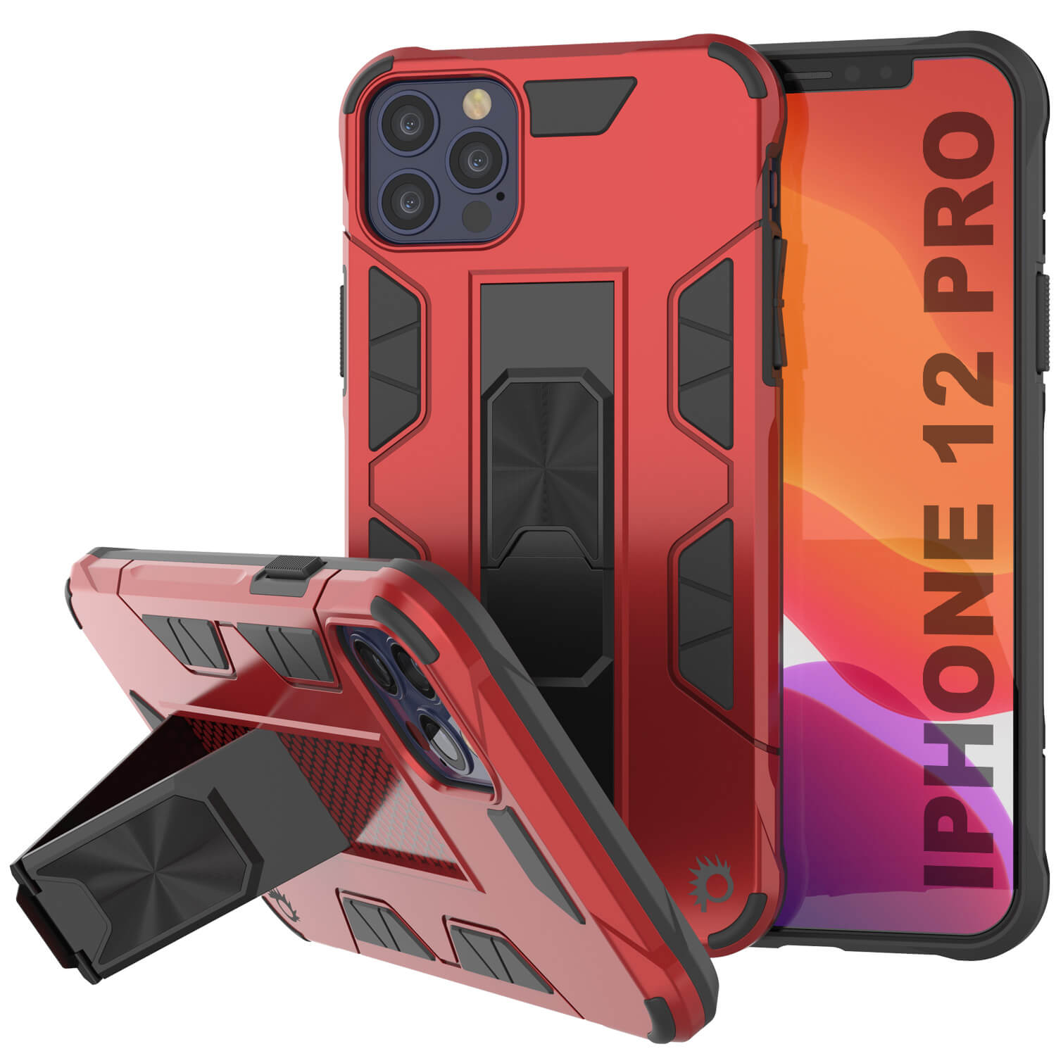 Capa Punkcase para iPhone 12 Pro [Série ArmorShield] Capa Protetora Estilo Militar de Dupla Camada Vermelha