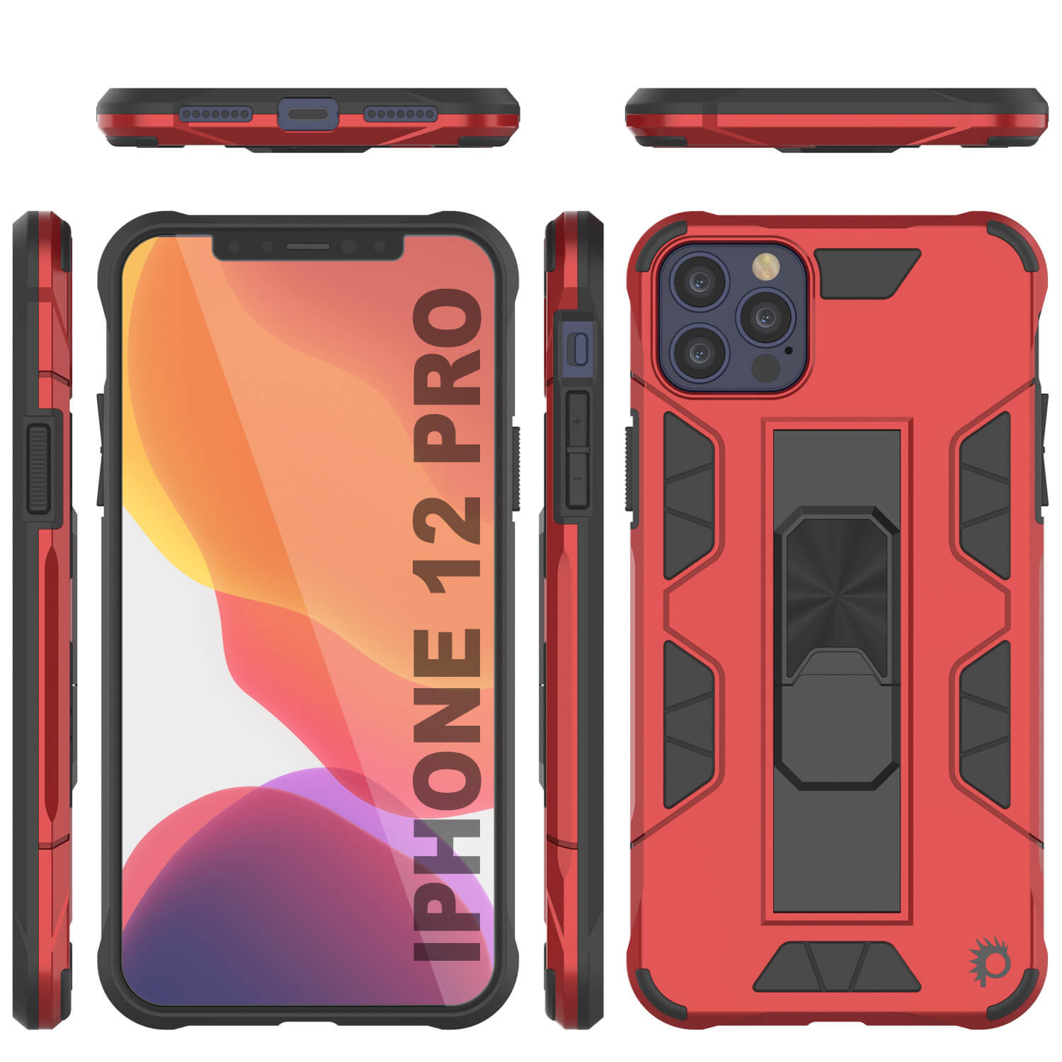 Capa Punkcase para iPhone 12 Pro [Série ArmorShield] Capa Protetora Estilo Militar de Dupla Camada Vermelha