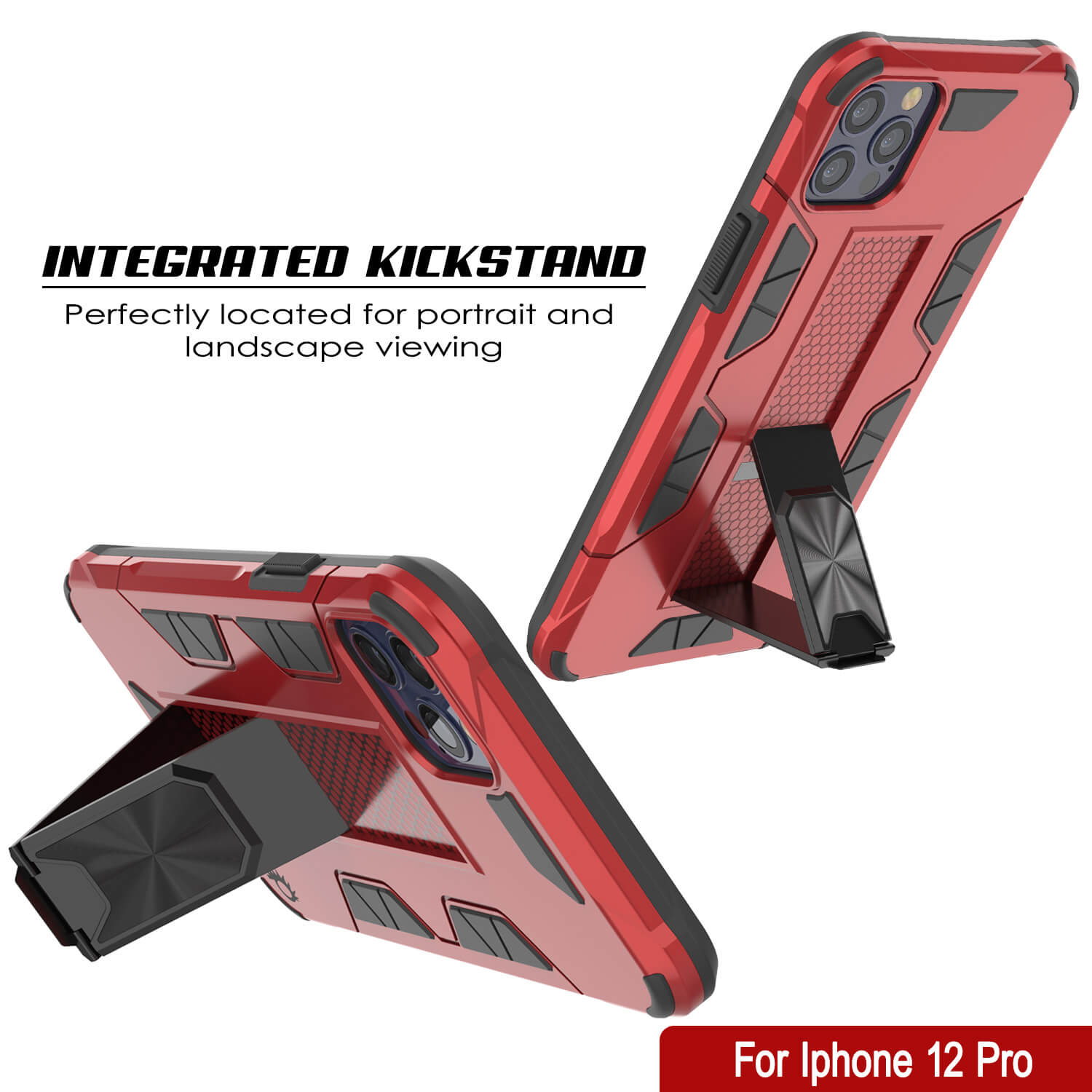 Capa Punkcase para iPhone 12 Pro [Série ArmorShield] Capa Protetora Estilo Militar de Dupla Camada Vermelha
