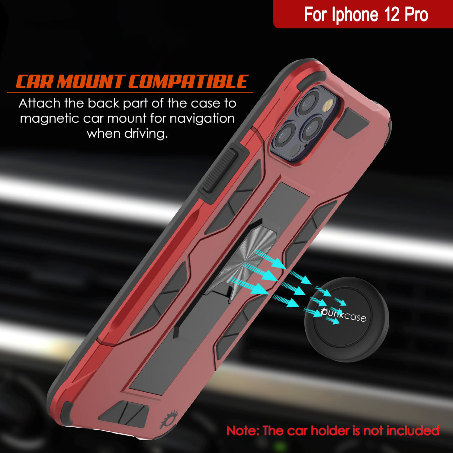 Capa Punkcase para iPhone 12 Pro [Série ArmorShield] Capa Protetora Estilo Militar de Dupla Camada Vermelha