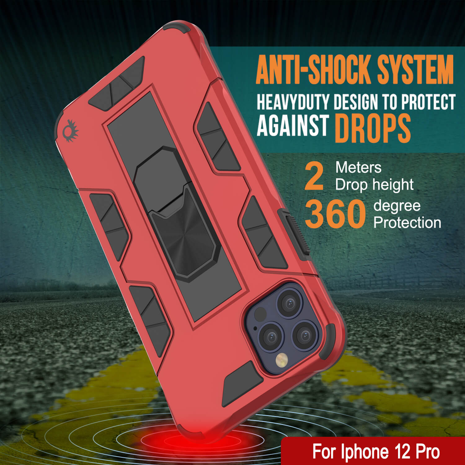 Capa Punkcase para iPhone 12 Pro [Série ArmorShield] Capa Protetora Estilo Militar de Dupla Camada Vermelha