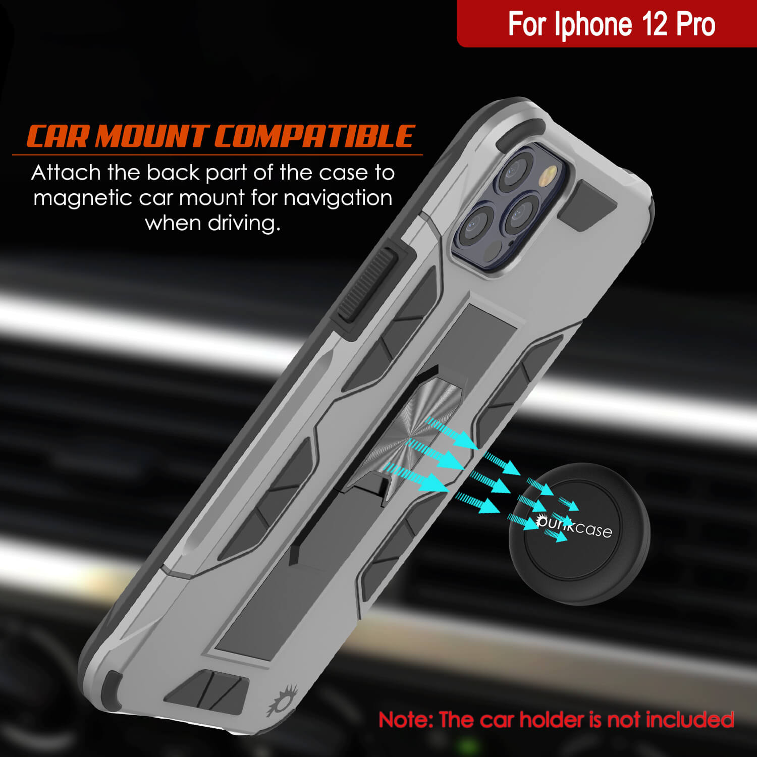 Capa Punkcase para iPhone 12 Pro [Série ArmorShield] Estilo Militar, Case Protetora de Dupla Camada Prateada