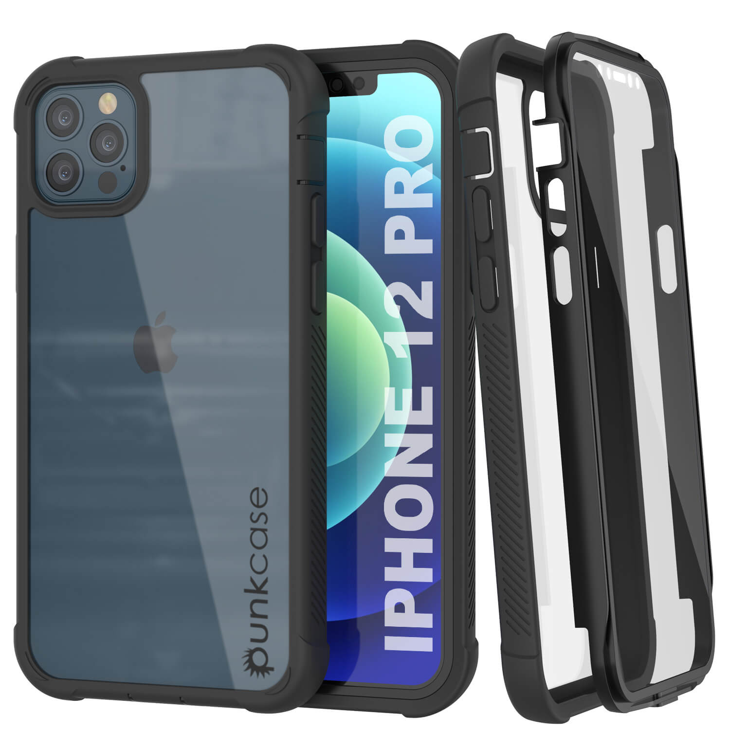 Capa PunkCase iPhone 12 Pro, Série Spartan, Cobertura Resistente Transparente com Protetor de Tela Embutido [Preto]