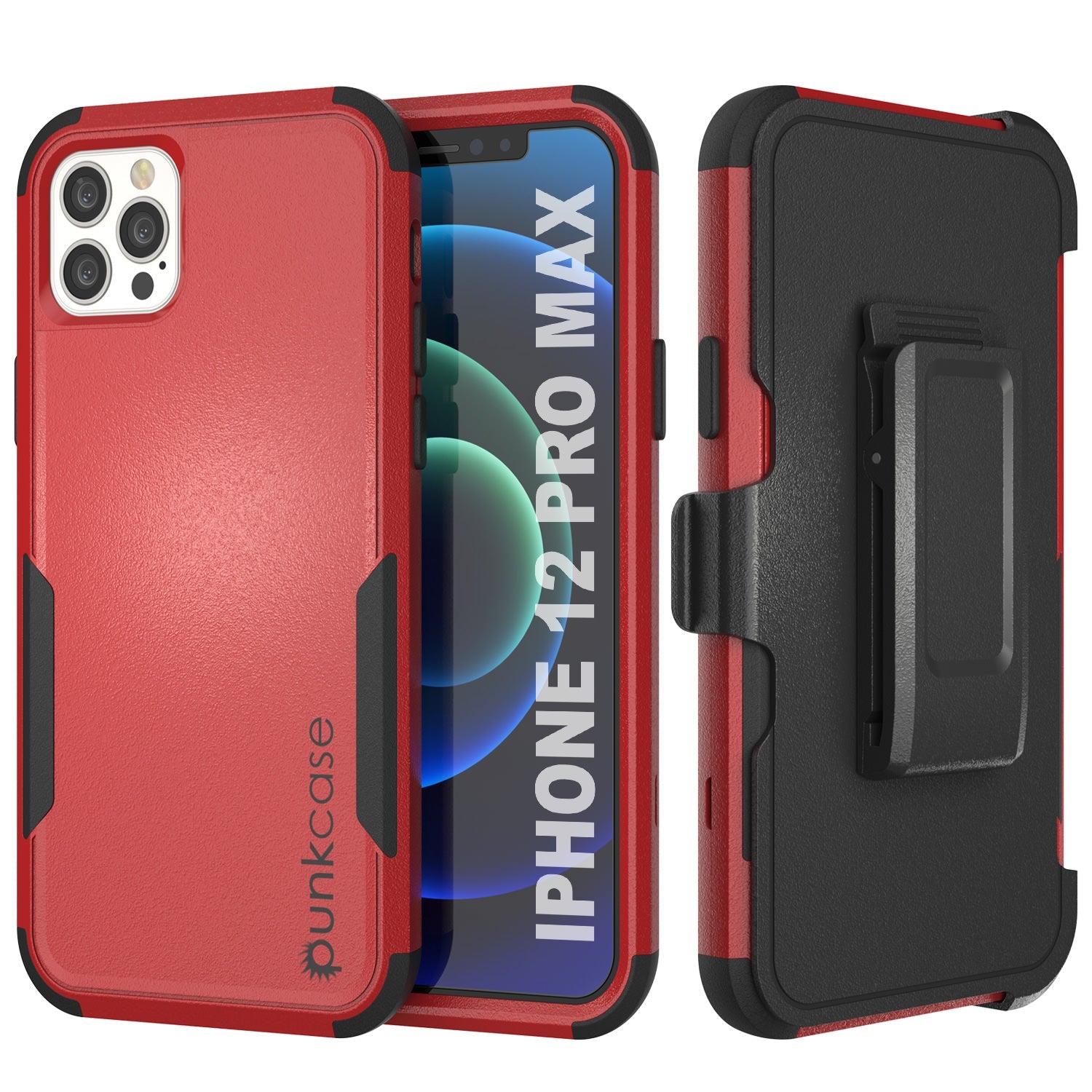Capa Punkcase para iPhone 12 Pro Max com Clipe de Cinto e Estojo Holster Multicamadas [Série Patron] [Vermelho-Preto]