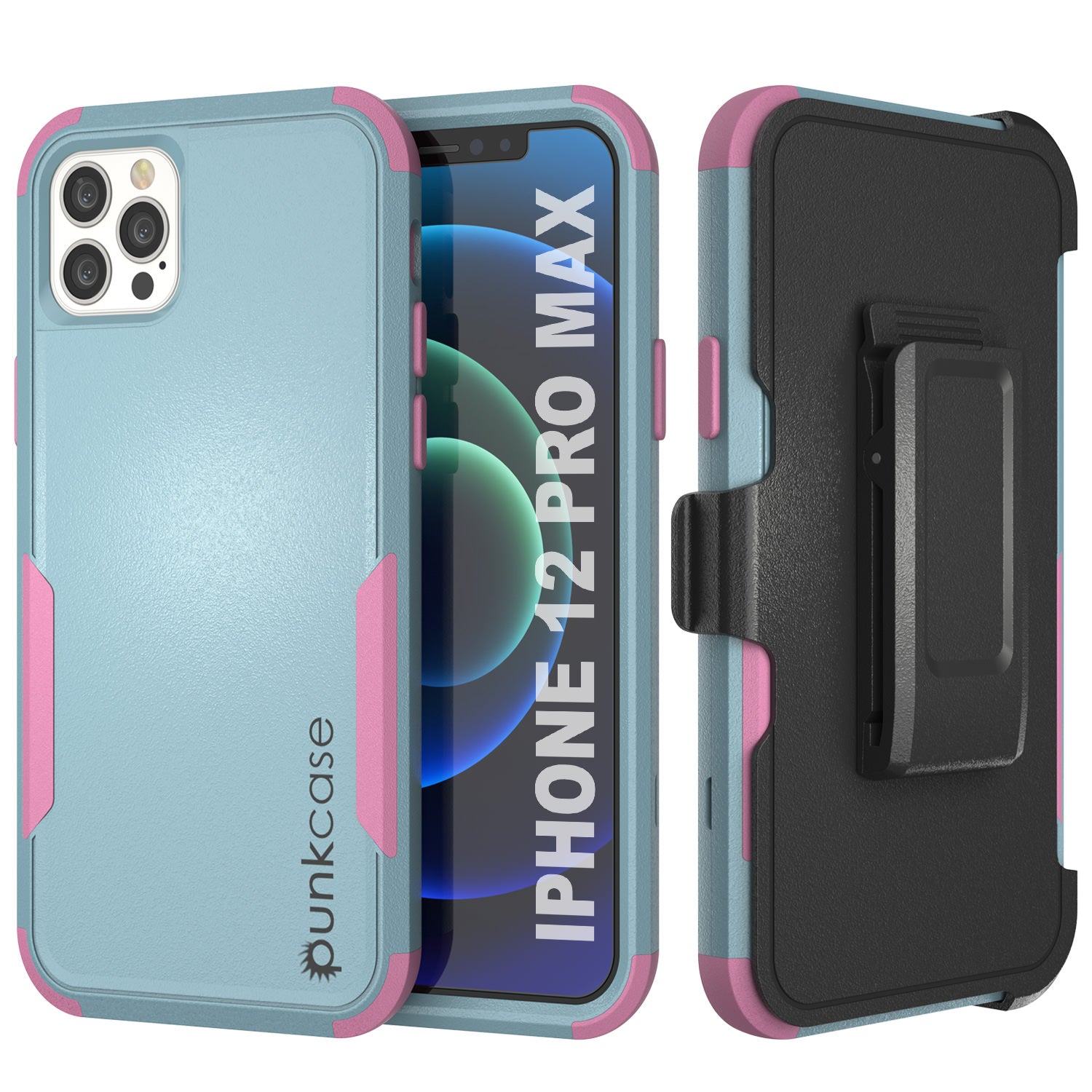 Punkcase para iPhone 12 Pro Max Clip de cinto Capa de Pistola Multicamada Série Patron [Mint-Pink]