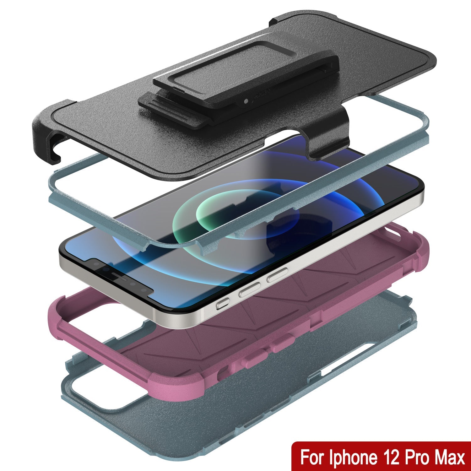Punkcase for iPhone 12 Pro Max Belt Clip Multilayer Holster Case [Patron Series] [Mint-Pink]