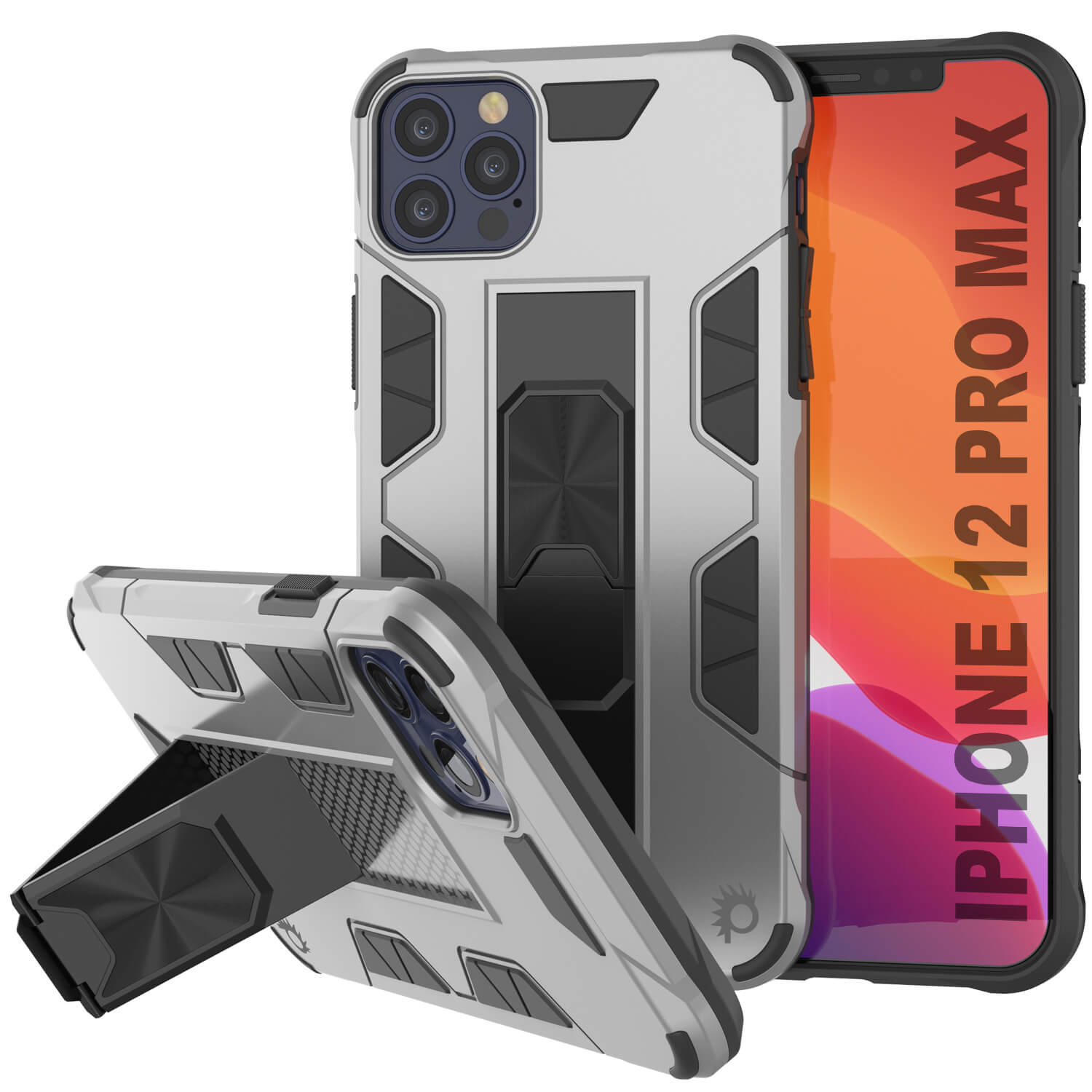 Capa Punkcase para iPhone 12 Pro Max [Série ArmorShield] Capa protetora de estilo militar de duas camadas em prata