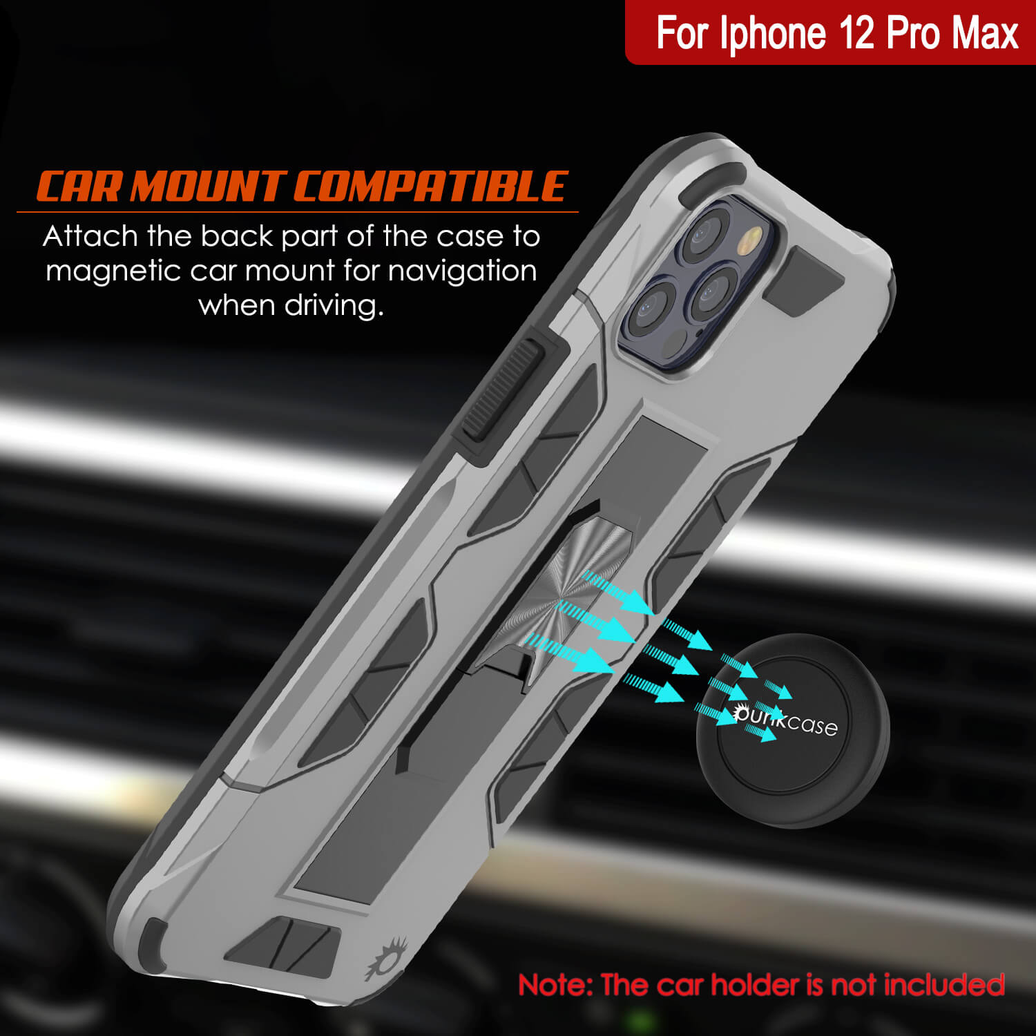 Capa Punkcase para iPhone 12 Pro Max [Série ArmorShield] Capa protetora de estilo militar de duas camadas em prata